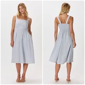 Quince 100% European Linen Fit & Flare Midi Dress Blue Pinstripe Size Medium NWT